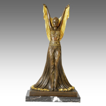 Dancer Figure Statue Overgild Lady Bronze Sculpture TPE-148j